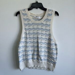 Double Zero Coastal Boho Striped Pointelle Crochet Sweater Vest XL